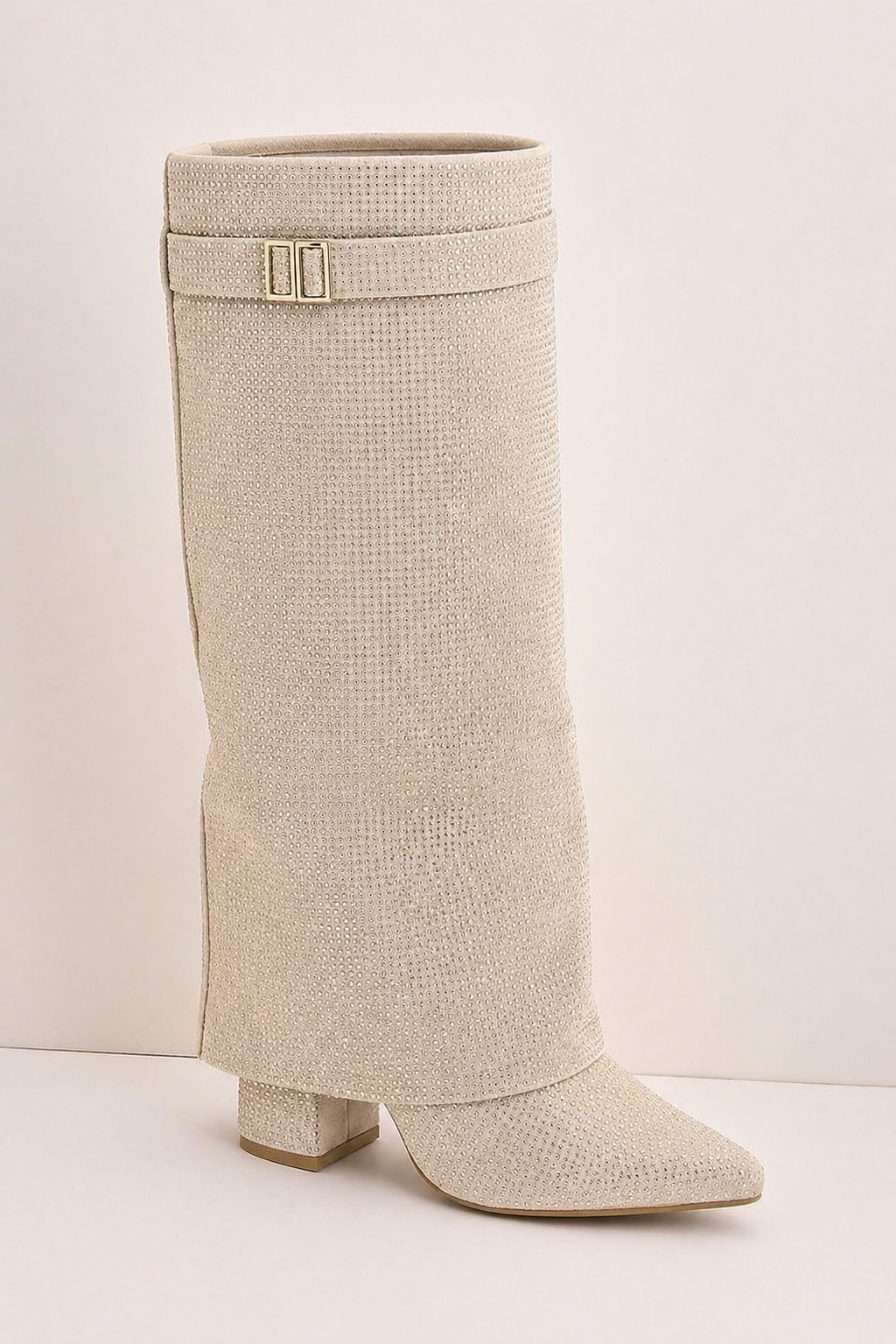 Lucia Voss Diamanté Dames Enkellaarsjes Beige