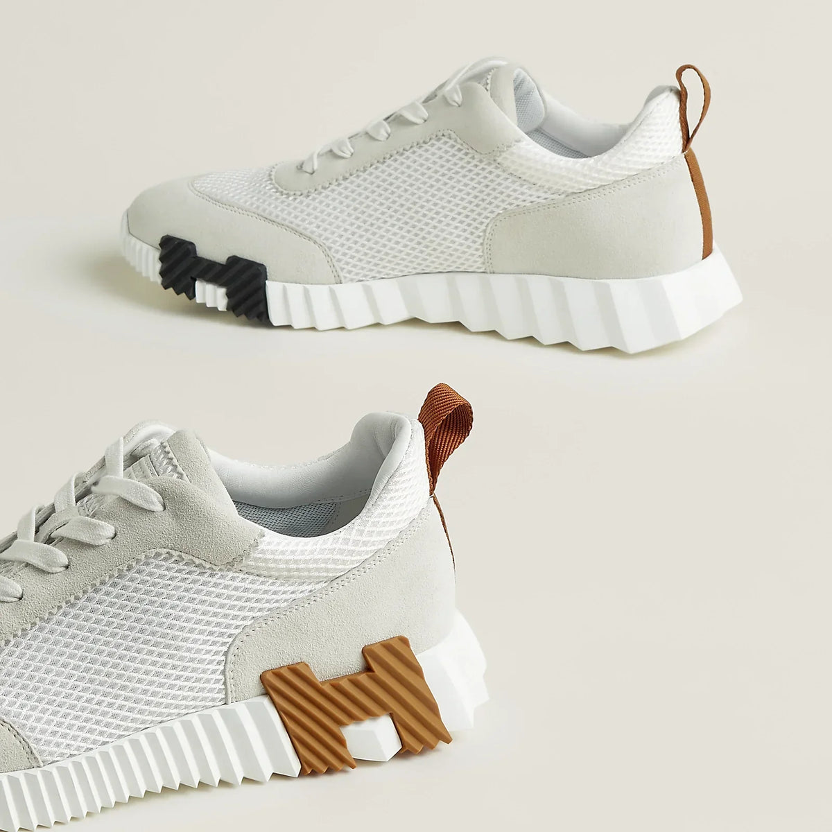 Hermès Bouncing Sneakers Wit Bruin Zwart